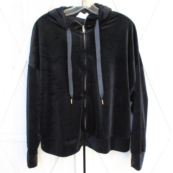 Olive and Oak Black Velour Hooded Full Zip Jacket Large - Picture 1 of 9